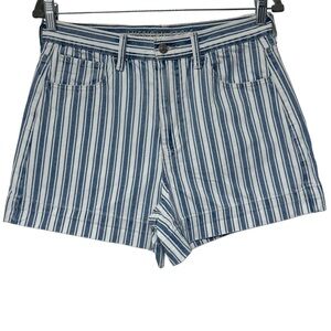 {American Eagle} "Mom Short" High Rise Striped No Stretch Denim Jean Shorts